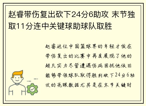 赵睿带伤复出砍下24分6助攻 末节独取11分连中关键球助球队取胜